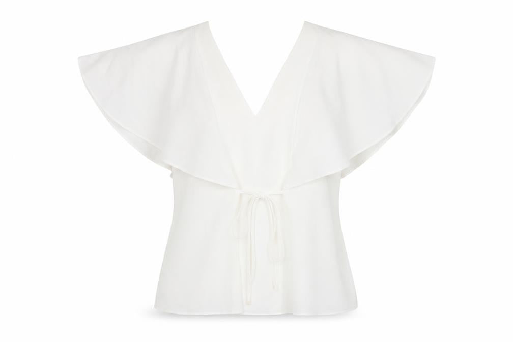River Island Women White Size 10 Wrap Blouse Flutter Sleeve