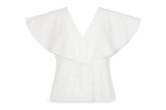 River Island Women White Size 10 Wrap Blouse Flutter Sleeve