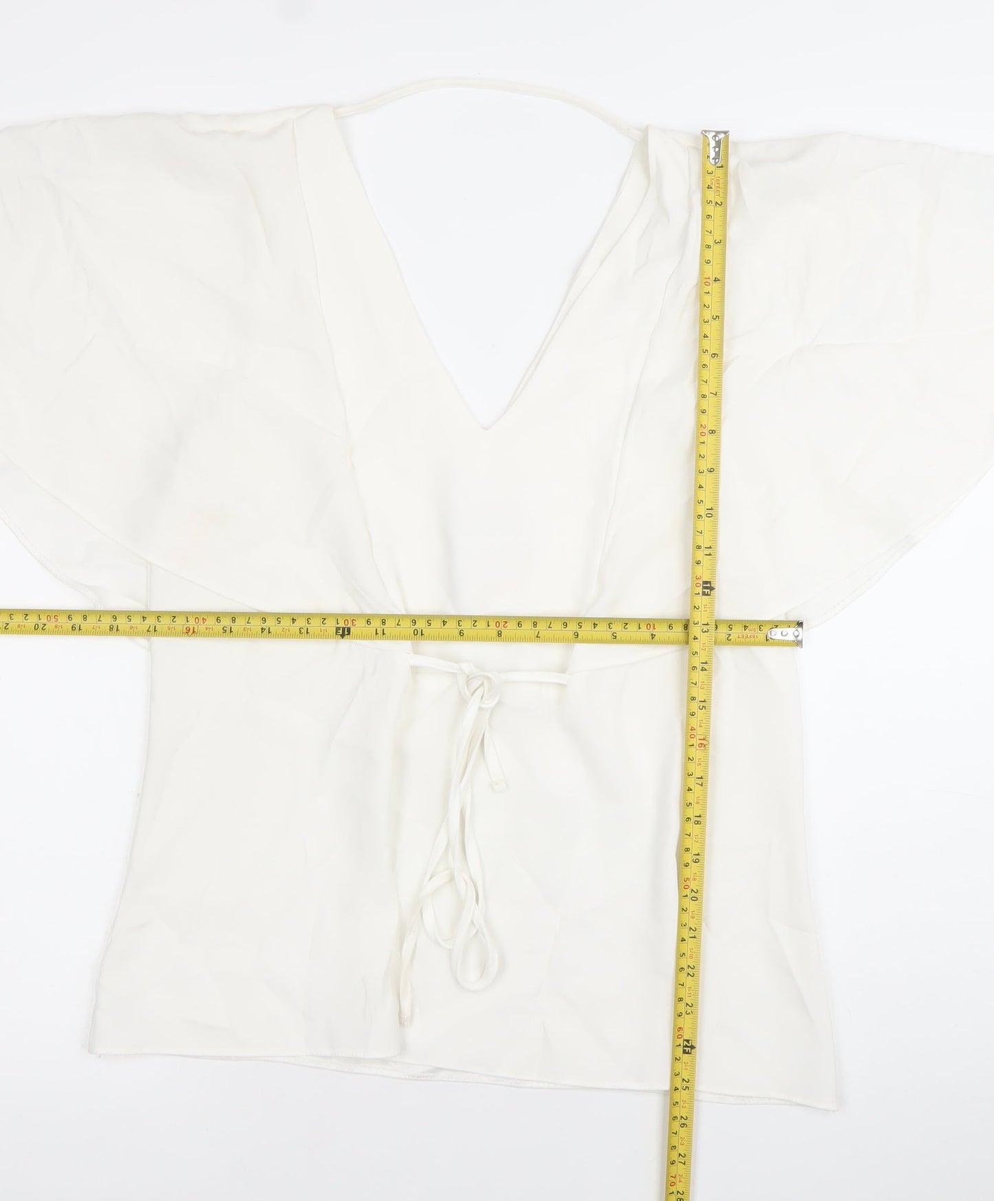 River Island Women White Size 10 Wrap Blouse Flutter Sleeve