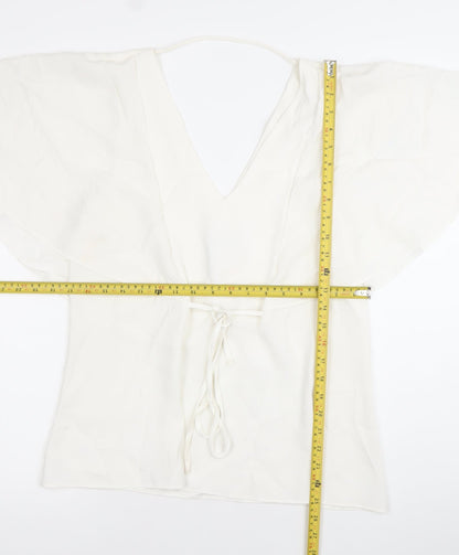 River Island Women White Size 10 Wrap Blouse Flutter Sleeve