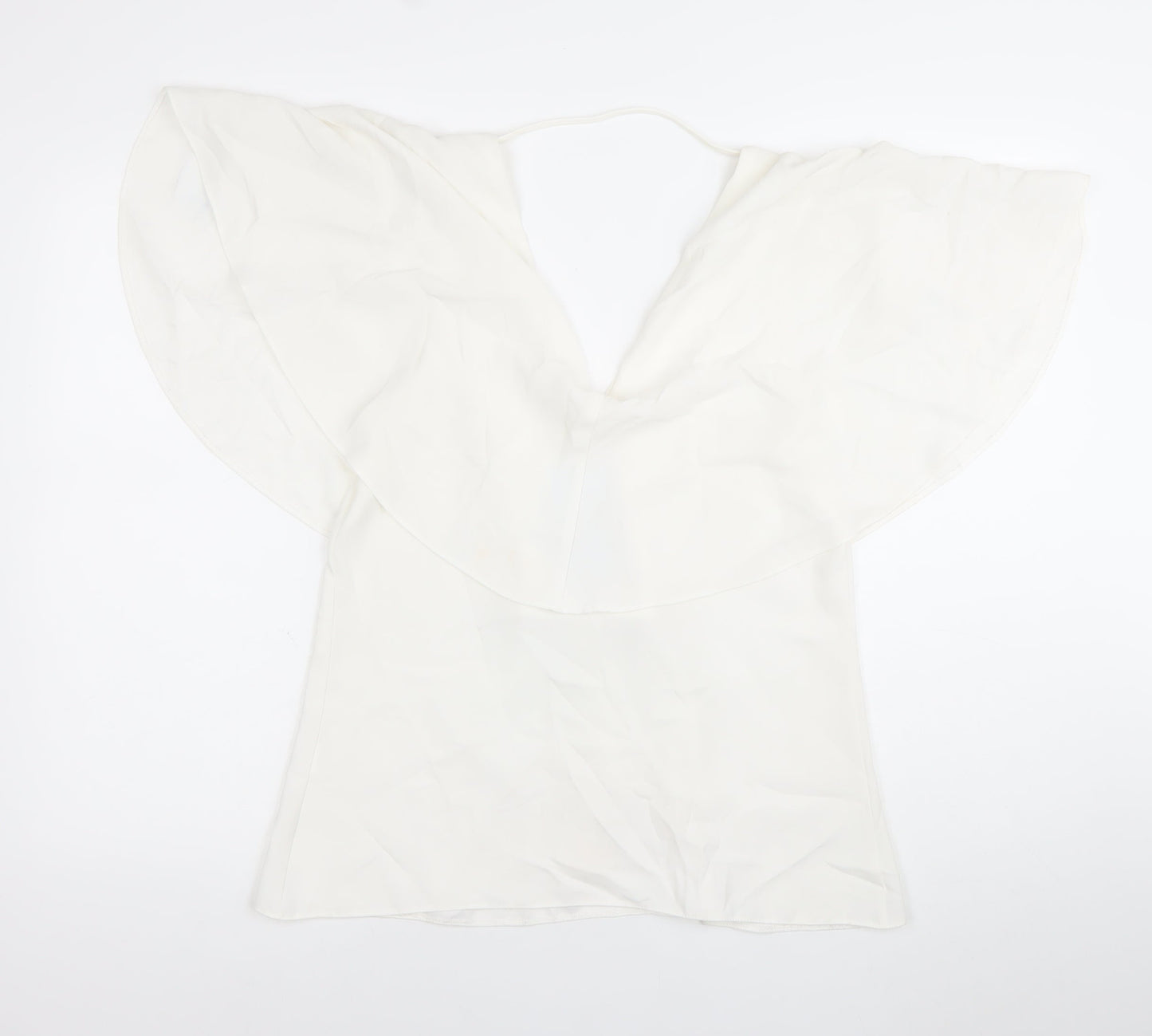 River Island Women White Size 10 Wrap Blouse Flutter Sleeve