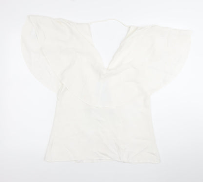 River Island Women White Size 10 Wrap Blouse Flutter Sleeve