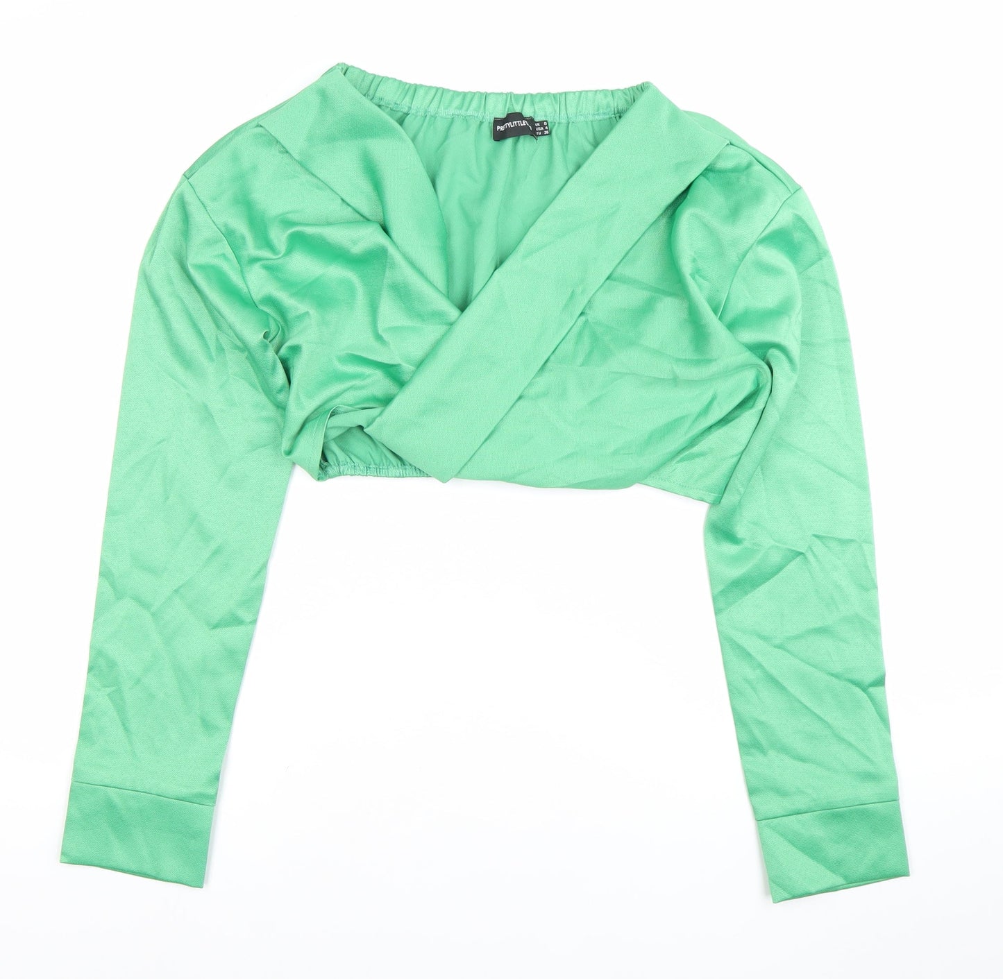 Womens UK Size 8 PRETTYLITTLETHING Green Cropped Wrap Blouse
