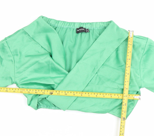 PrettyLittleThing Womens Green Crop Wrap Blouse UK 8 Long Sleeve