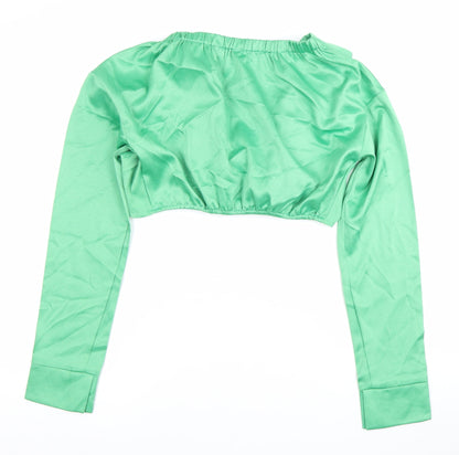 Womens UK Size 8 PRETTYLITTLETHING Green Cropped Wrap Blouse