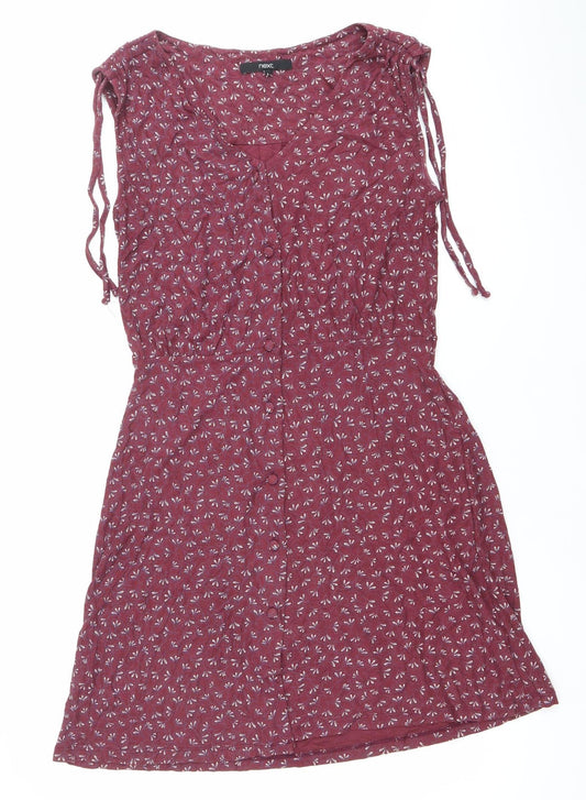 Next Womens Red Floral Knee Length A-Line Dress Size 12