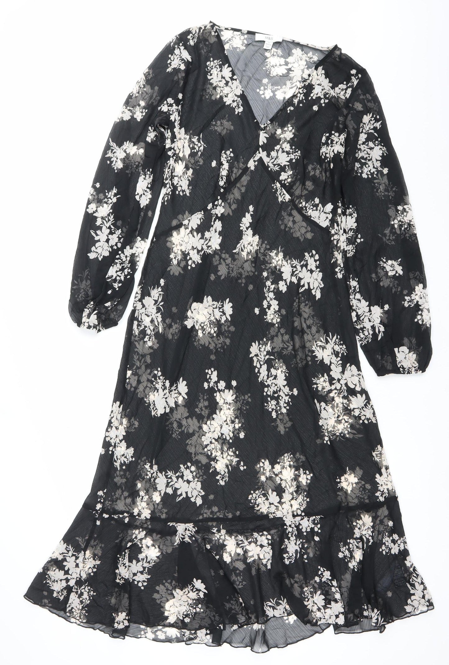 Marks and Spencer Women’s Black Floral A-Line Dress Size 12