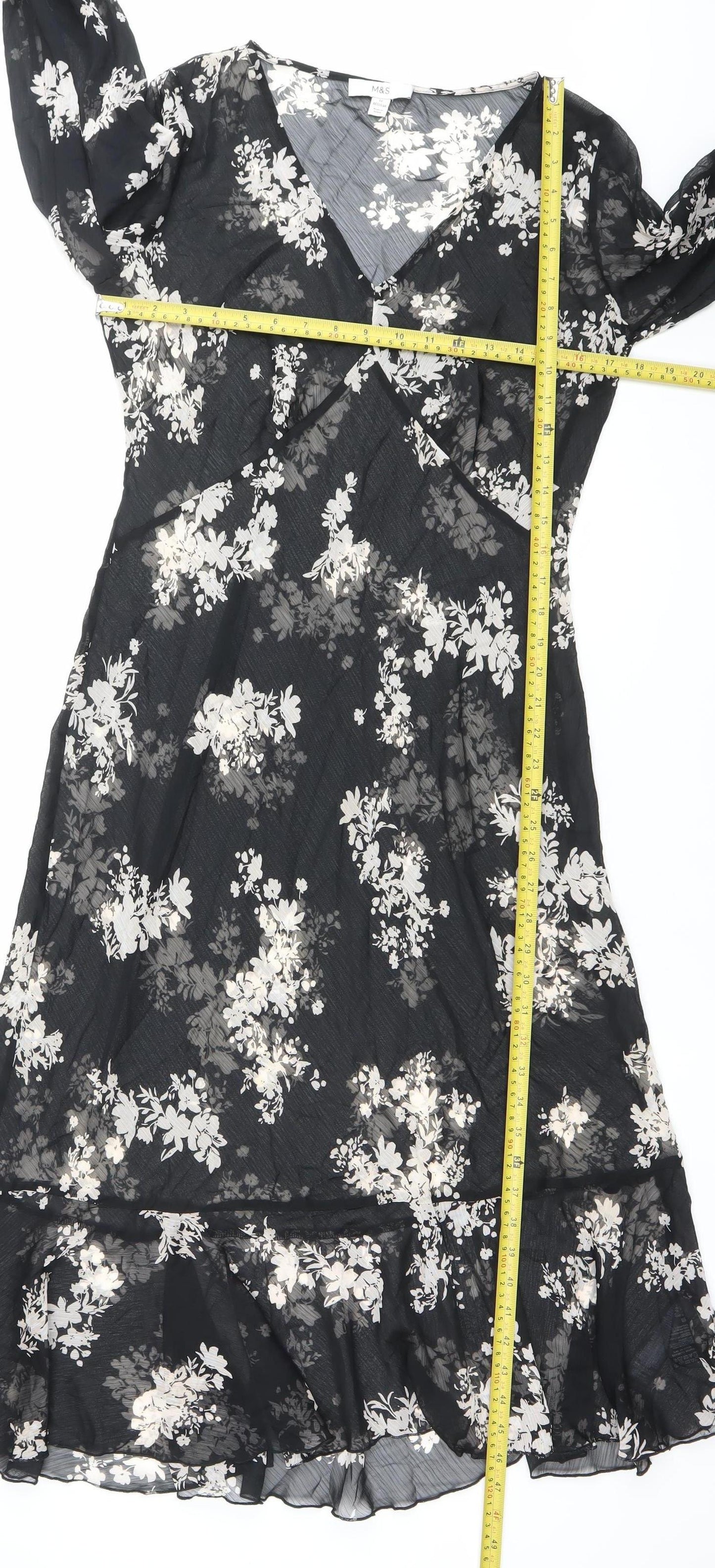 Marks and Spencer Women’s Black Floral A-Line Dress Size 12