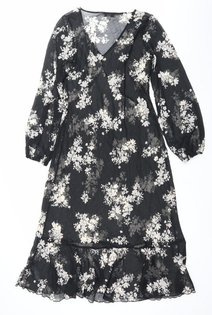 Marks and Spencer Women’s Black Floral A-Line Dress Size 12