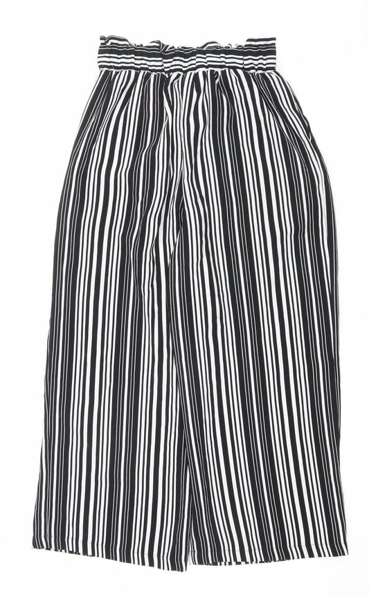 New Look Womens Black Striped Paperbag Wide Leg Trousers UK 8