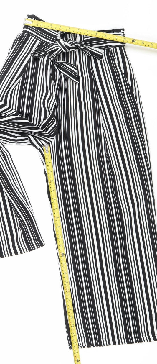 New Look Womens Black Striped Paperbag Wide Leg Trousers UK 8