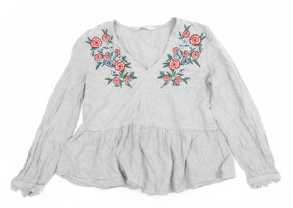 Womens UK Size S Zara Grey Tunic Blouse