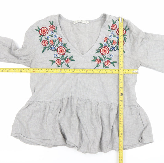 Womens UK Size S Zara Grey Tunic Blouse
