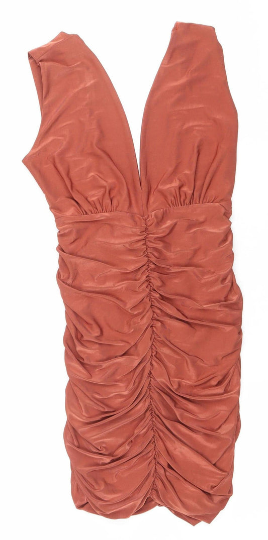 Quiz Women’s Brown One Shoulder Bodycon Ruched Dress Size 8