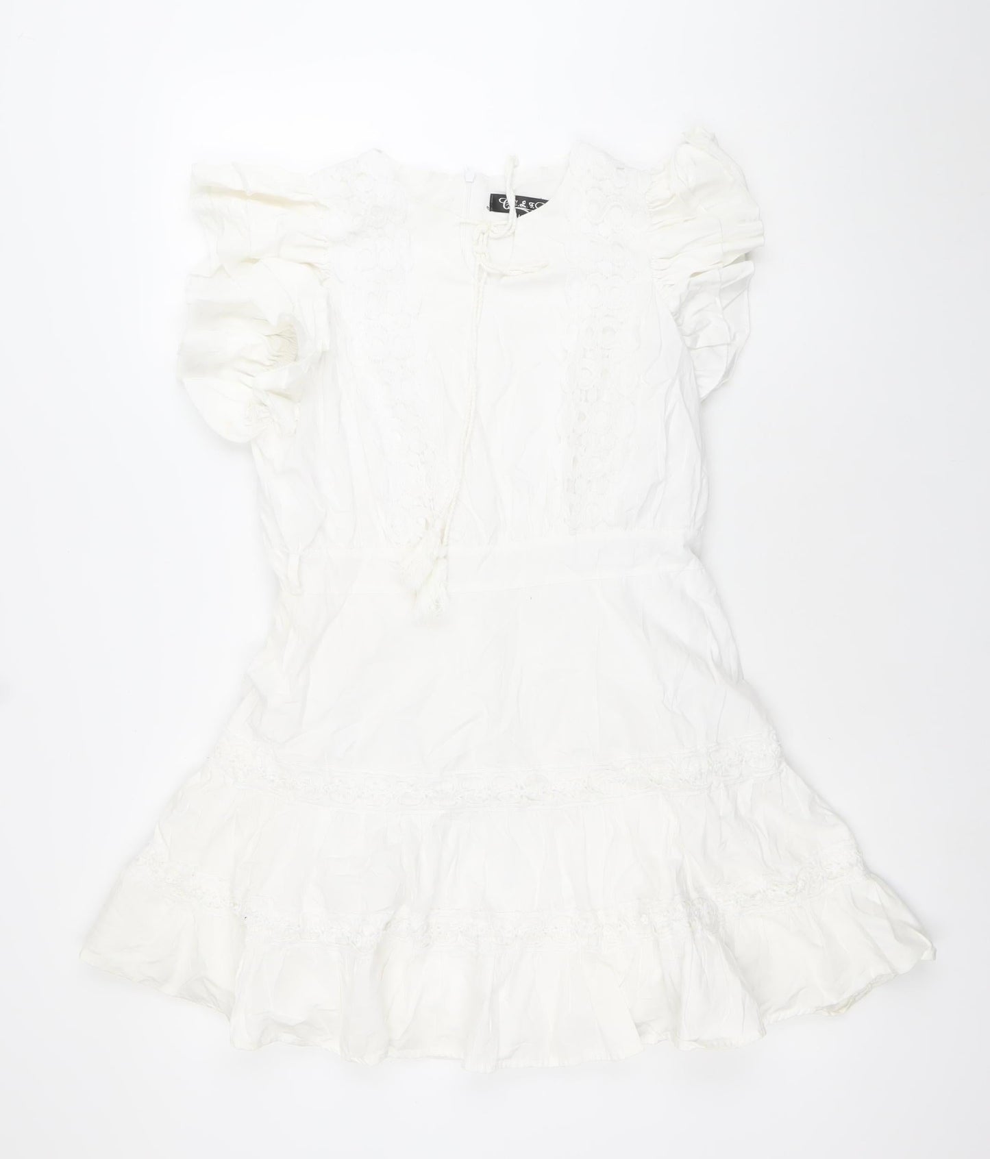 BPD Women’s White Bohemian Sleeveless Short Dress Size M