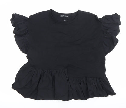 Womens UK Size 12 Zara Black Tunic Blouse