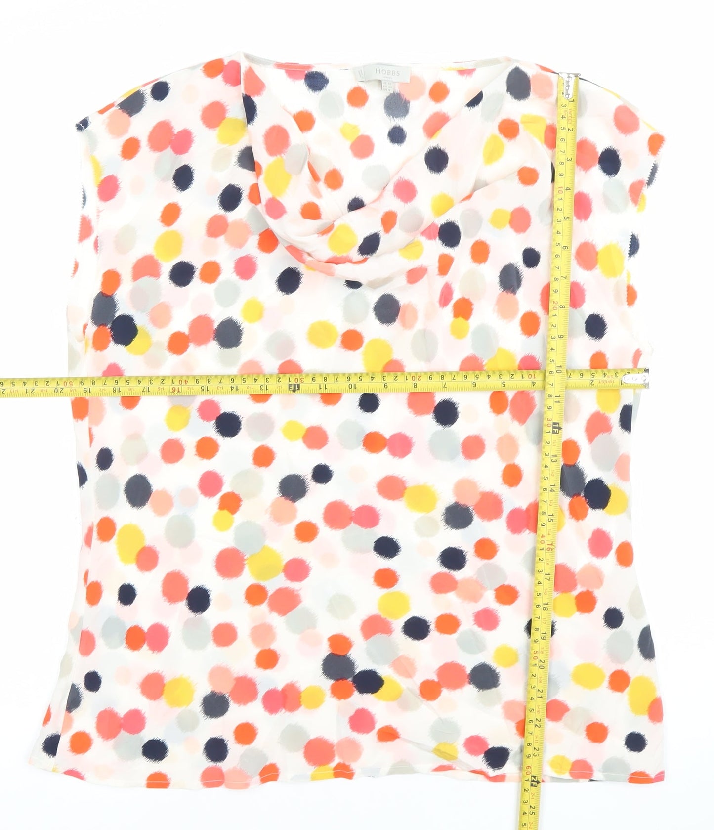 Hobbs Women’s Multicoloured Polka Dot Cowl Neck Sleeveless Blouse UK 12