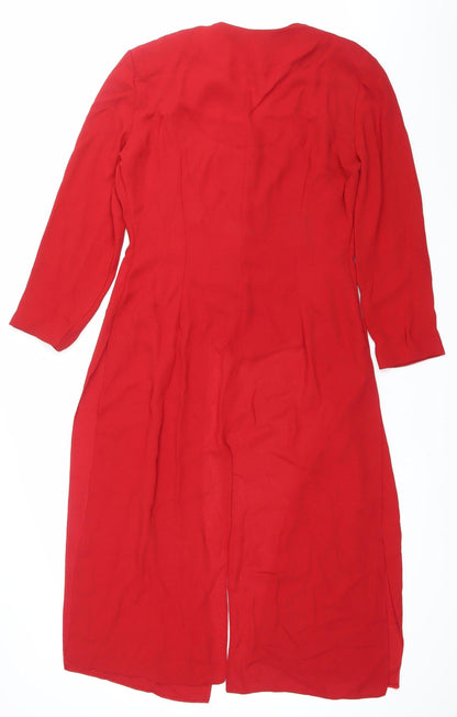 Unit 7 Womens Red Tunic Blouse Size 14 Embroidered 3/4 Sleeve