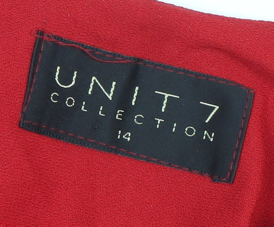 Unit 7 Womens Red Tunic Blouse Size 14 Embroidered 3/4 Sleeve