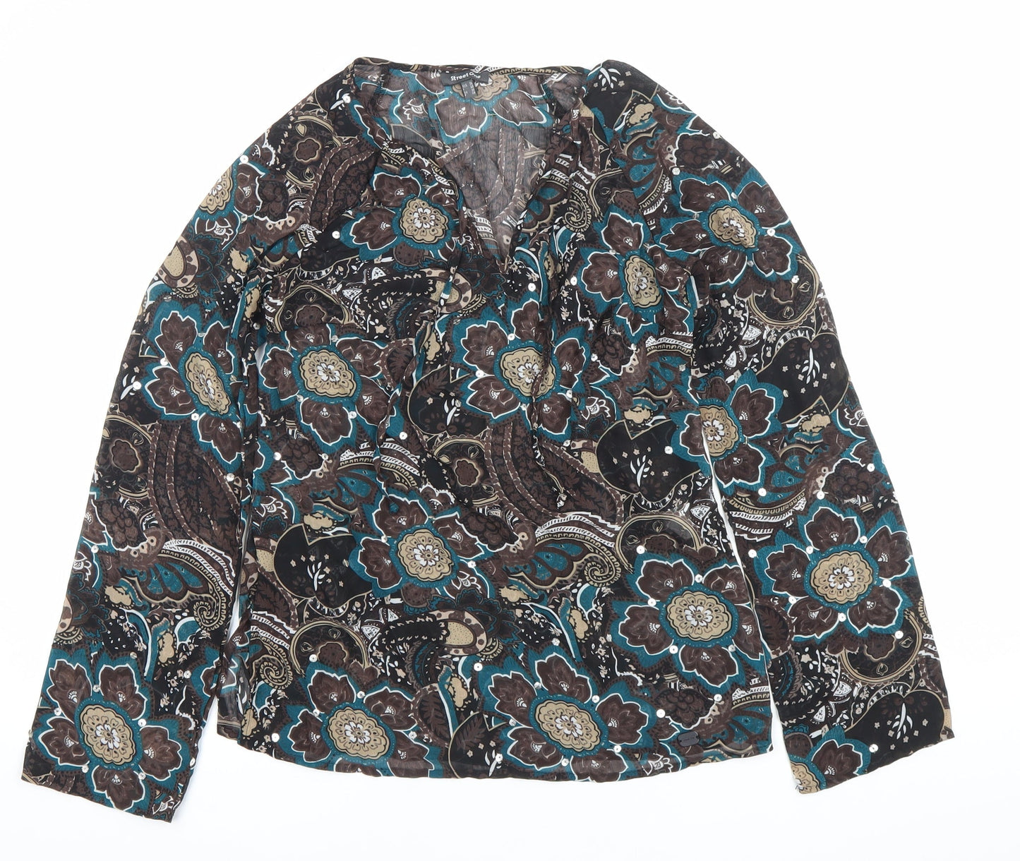 Street One Women’s Multicoloured Floral Tunic Blouse Size 12 V-Neck Long Sleeve