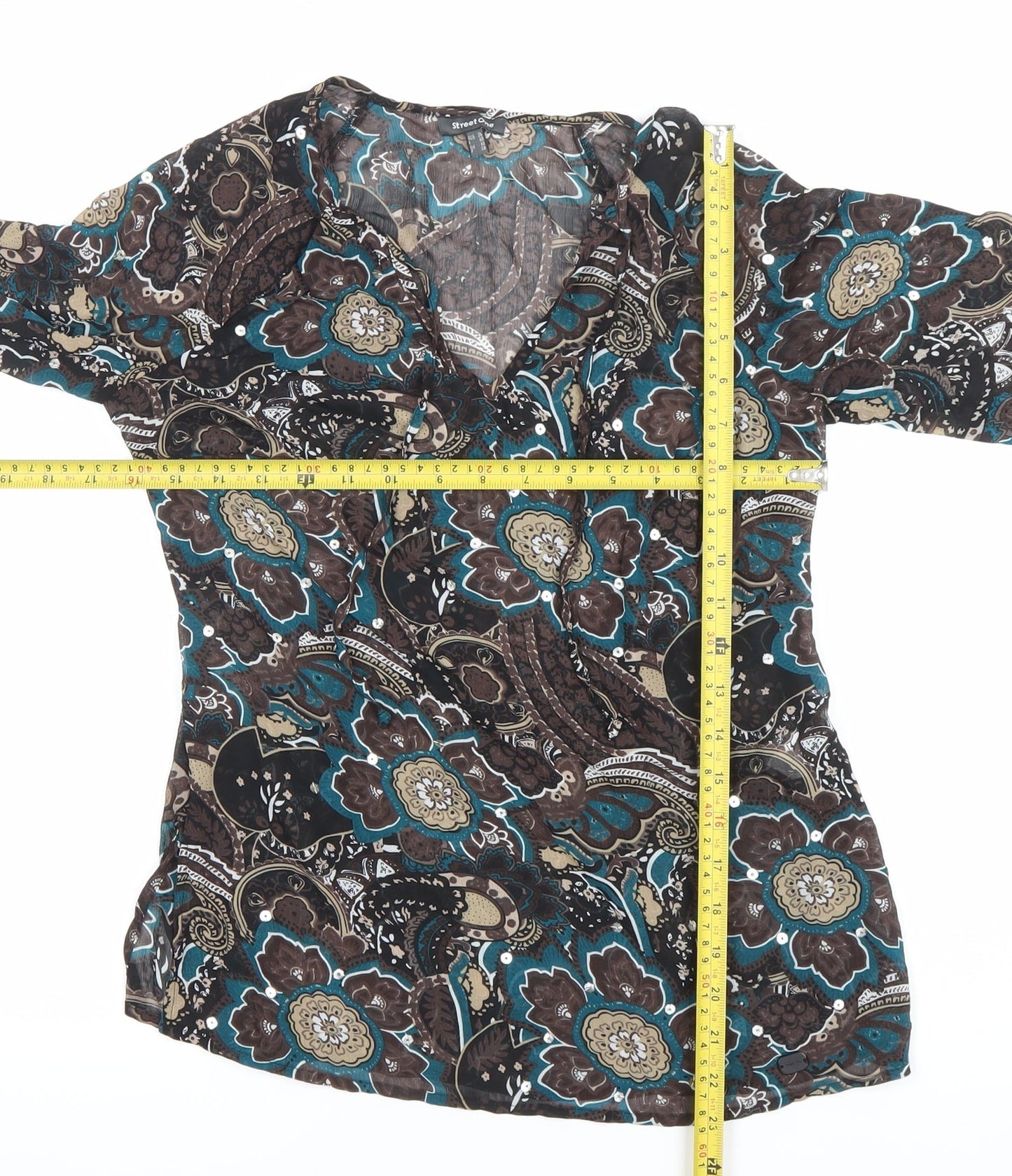 Street One Women’s Multicoloured Floral Tunic Blouse Size 12 V-Neck Long Sleeve