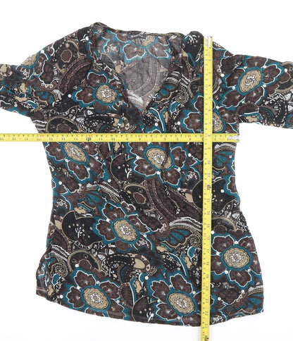 Street One Women’s Multicoloured Floral Tunic Blouse Size 12 V-Neck Long Sleeve
