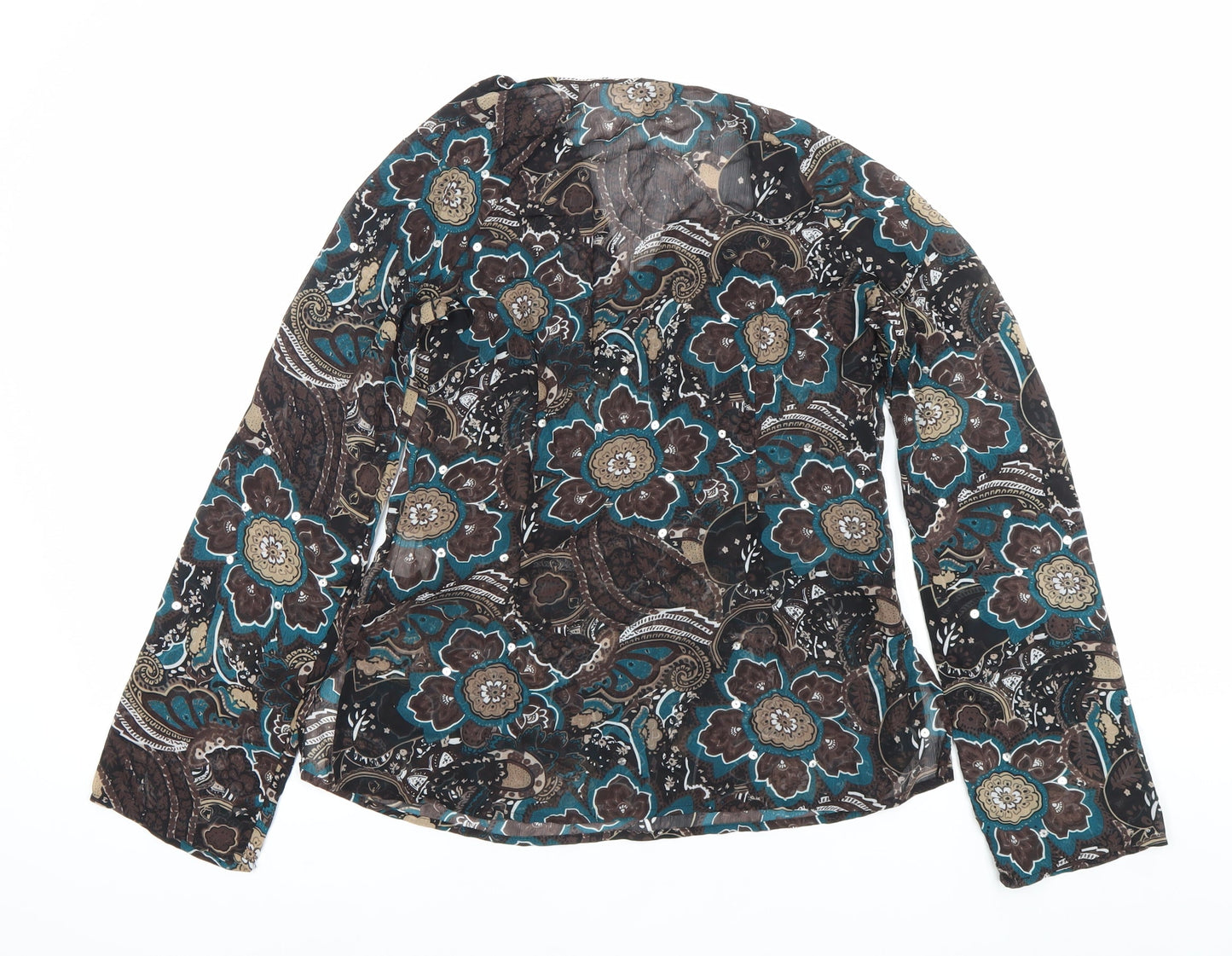 Street One Women’s Multicoloured Floral Tunic Blouse Size 12 V-Neck Long Sleeve
