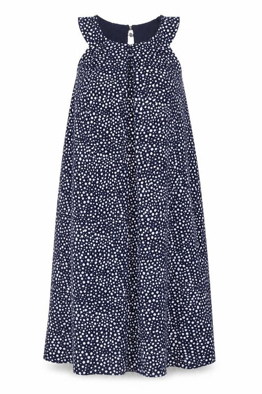 Front view of Red Herring Women’s Blue Polka Dot Halter A-Line Dress, size UK 12