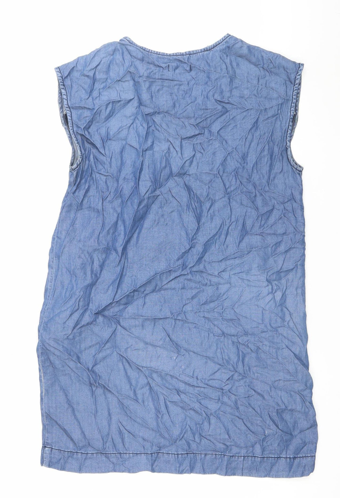 Max Jeans Women Blue Chambray Shift Dress Size M Sleeveless Zip Pockets