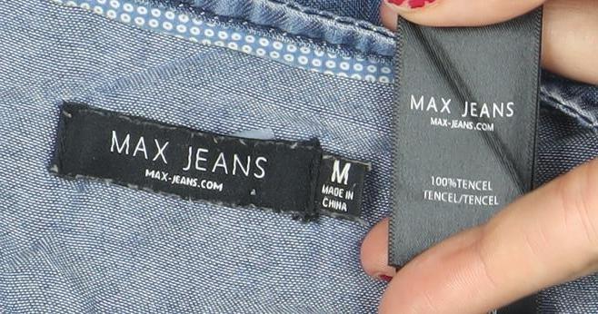 Max Jeans Women Blue Chambray Shift Dress Size M Sleeveless Zip Pockets