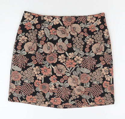 New Look Womens Floral Skirt Size 8 Black Pink Short Pencil
