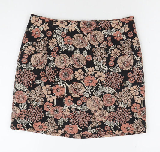 New Look Womens Floral Skirt Size 8 Black Pink Short Pencil