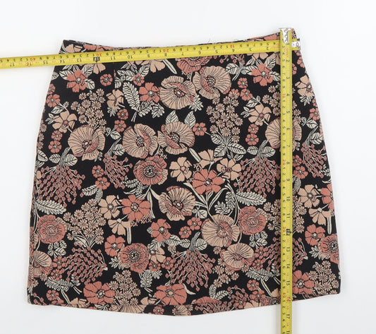 New Look Womens Floral Skirt Size 8 Black Pink Short Pencil