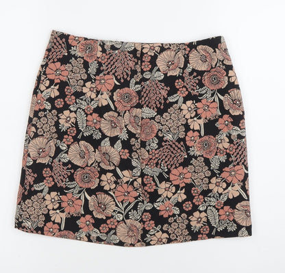 New Look Womens Floral Skirt Size 8 Black Pink Short Pencil