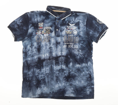 Camp David Mens Blue XL Polo Shirt Tie-Dye Aircraft Embroidered