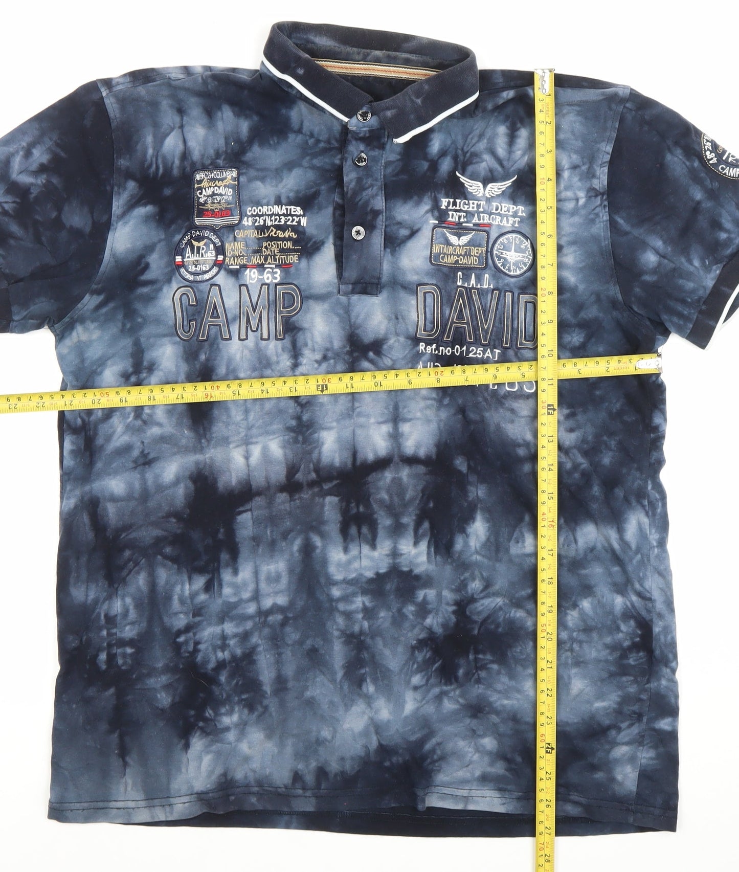 Camp David Mens Blue XL Polo Shirt Tie-Dye Aircraft Embroidered