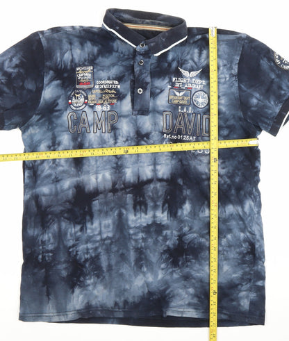 Camp David Mens Blue XL Polo Shirt Tie-Dye Aircraft Embroidered