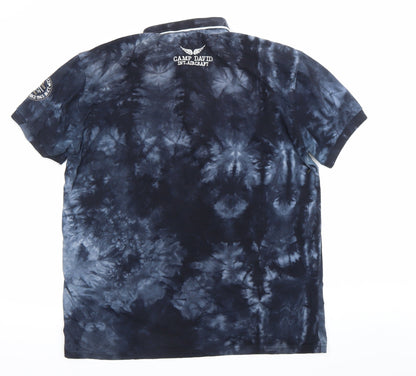Camp David Mens Blue XL Polo Shirt Tie-Dye Aircraft Embroidered