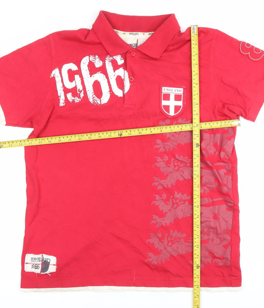 England 1966 Red Men's Polo Shirt L Football Cotton Casual