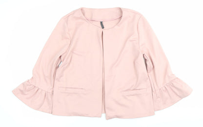Freequent Womens Pink Ruffle Sleeve Open Jacket Size L Workwear