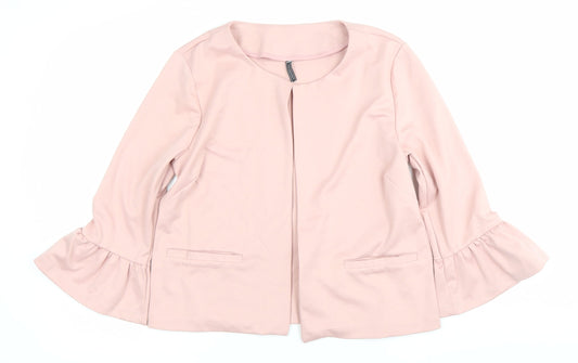 Freequent Womens Pink Ruffle Sleeve Open Jacket Size L Workwear
