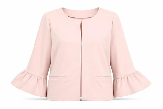 Freequent Womens Pink Ruffle Sleeve Open Jacket Size L Workwear