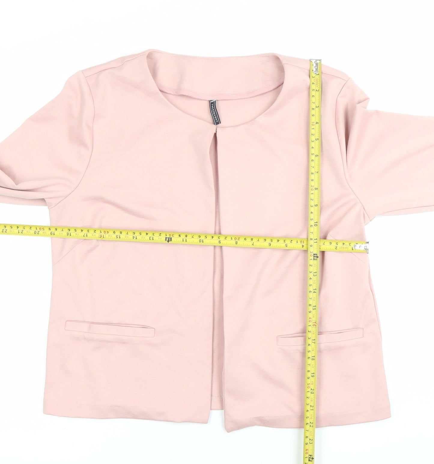 Freequent Womens Pink Ruffle Sleeve Open Jacket Size L Workwear
