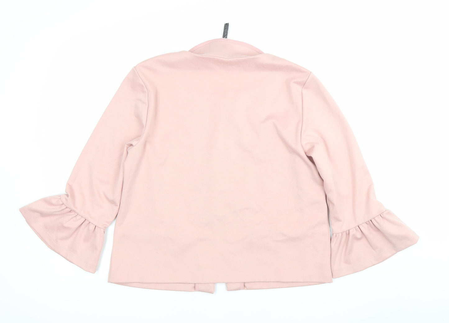 Freequent Womens Pink Ruffle Sleeve Open Jacket Size L Workwear