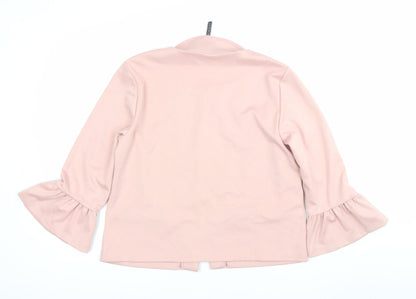 Freequent Womens Pink Ruffle Sleeve Open Jacket Size L Workwear