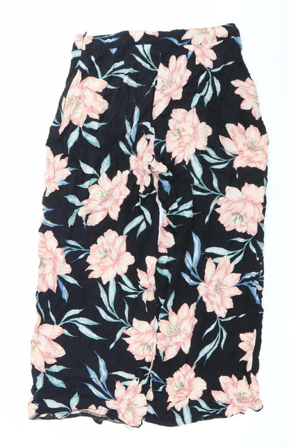 New Look Petite Womens Black Floral Wide-Leg Viscose Trousers Size 14