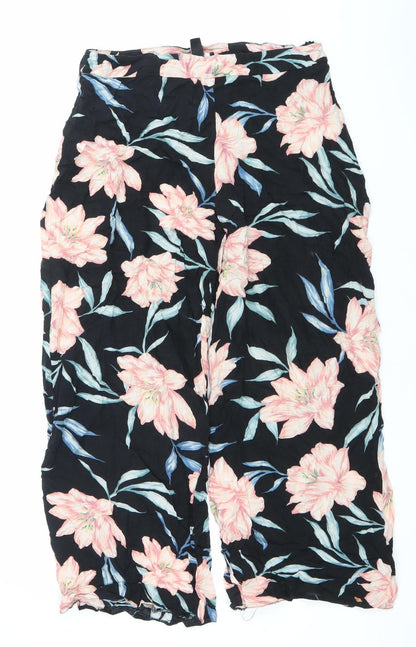 New Look Petite Womens Black Floral Wide-Leg Viscose Trousers Size 14