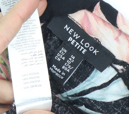 New Look Petite Womens Black Floral Wide-Leg Viscose Trousers Size 14