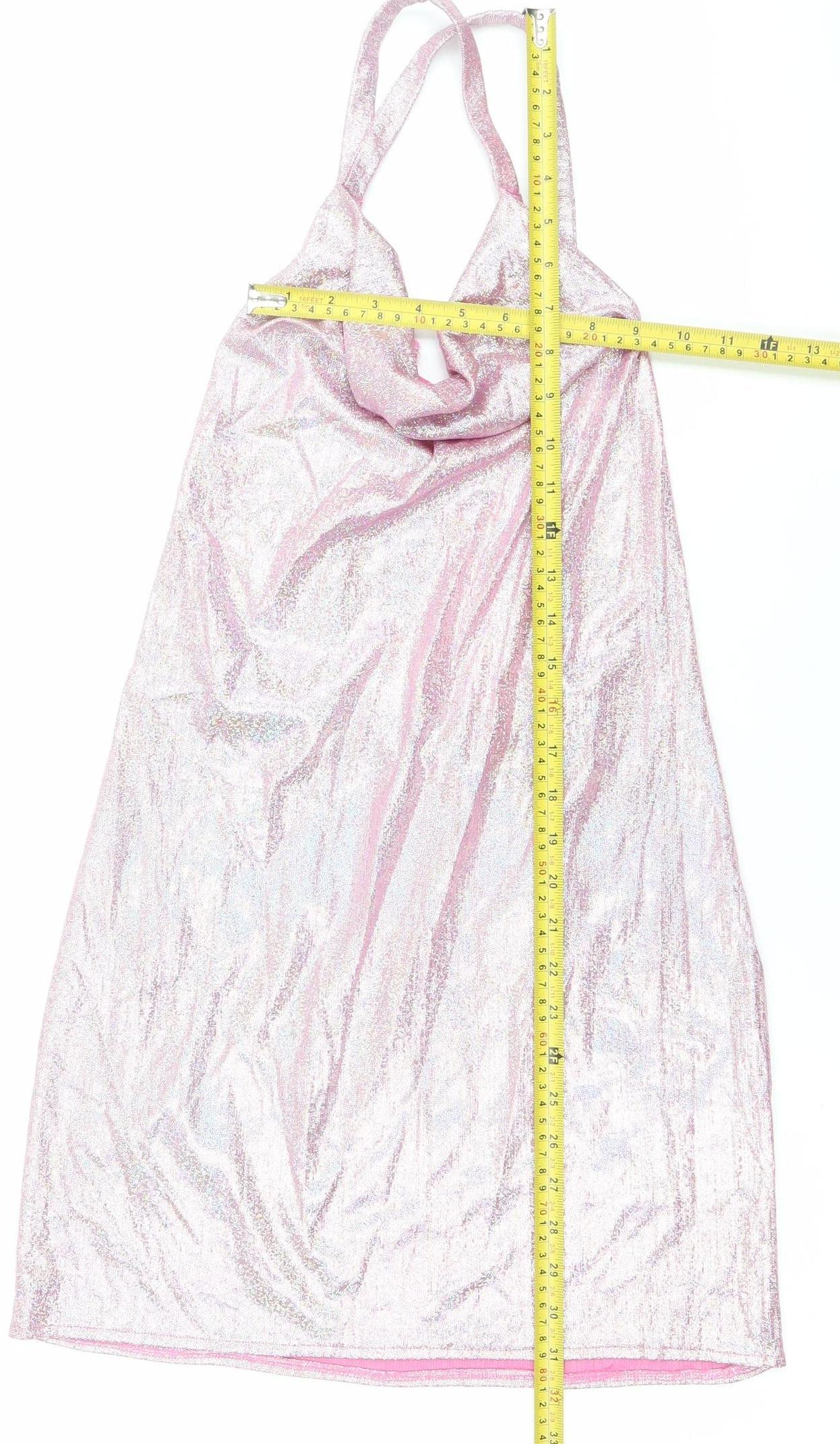 Threadbare Women’s Pink Glitter Slip Mini Dress Size 8 Clubwear