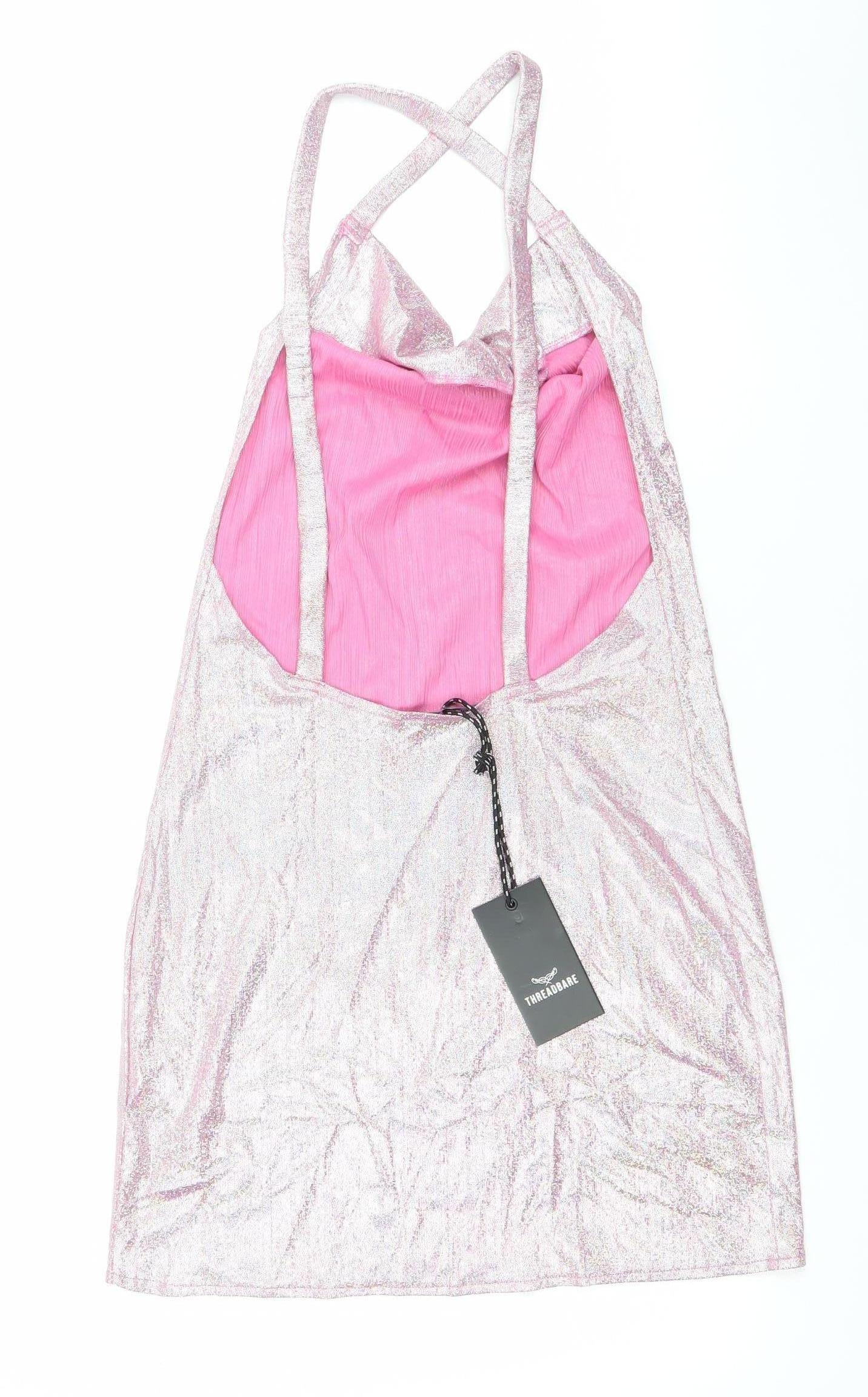 Threadbare Women’s Pink Glitter Slip Mini Dress Size 8 Clubwear